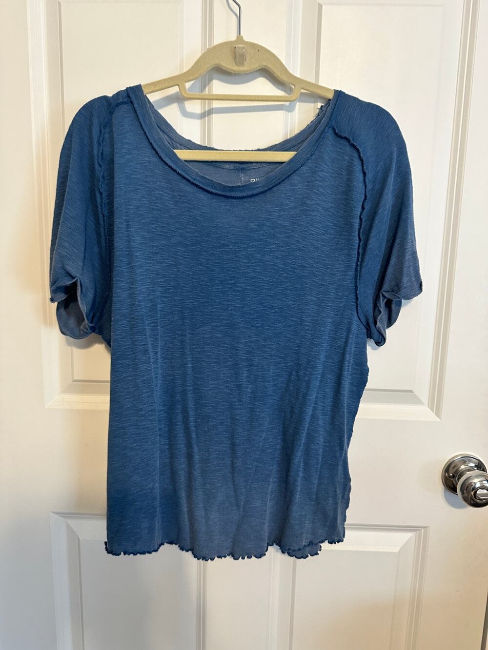 Anthropologie Pilcro Short Sleeved Cotton Slub Crewneck Tee in Blue XL